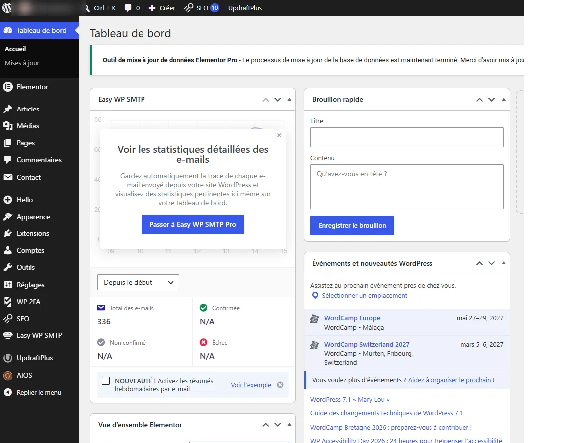 Menu d’administration WordPress et ses extensions