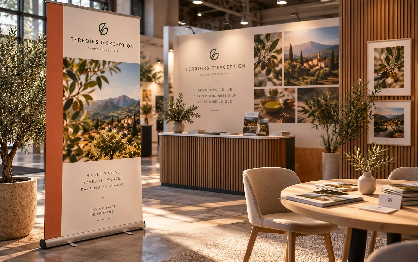 Roll-up, stand et brochures sur un salon